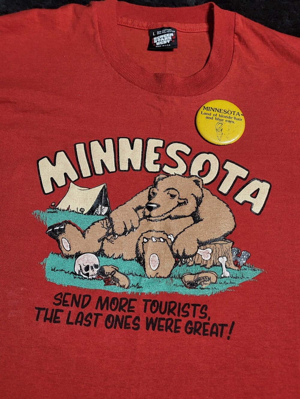 Vintage Tee & Pin Minnesota Humor Set tourist t-shirt novelty L grunge punk